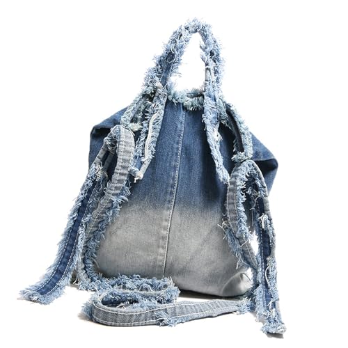 ERRORY Stilvolle Jeans Stoff-Handtasche für Shopping, Arbeit oder Reisen, mit Griff oben, Fransen, gewaschene Denims, Crossbody-Tasche ERRORY Stilvolle Jeans Stoff-Handtasche für Shopping, Arbeit oder Reisen, mit Griff oben, Fransen, gewaschene Denims, Crossbody-Tasche von ERRORY