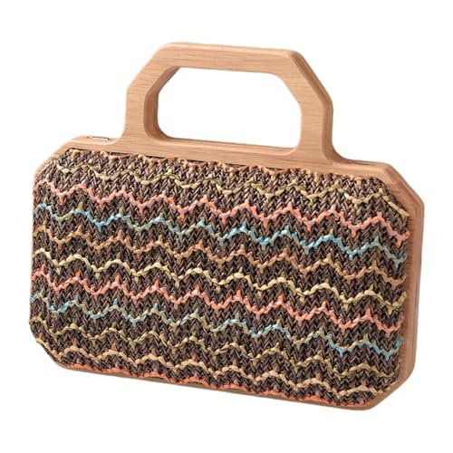 ERRORY Stilvolle Umhängetasche für Damen, Urlaubstasche, Stroh, Strand, Mädchen, einfache Umhängetasche, tägliche Kuriertasche, Damen, Strand, stilvolle Schultertasche, Stroh, Crossbody, Holzgriff von ERRORY