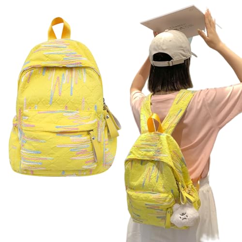 ERRORY Tagesrucksack für Teenager, Mädchen, großes Fassungsvermögen, Nylon, Schultasche, Büchertasche, koreanisch, süß, bunt, gestreift, Rucksack für Schule und Freizeit, trendige Jugend-Schultasche ERRORY Tagesrucksack für Teenager, Mädchen, großes Fassungsvermögen, Nylon, Schultasche, Büchertasche, koreanisch, süß, bunt, gestreift, Rucksack für Schule und Freizeit, trendige Jugend-Schultasche von ERRORY