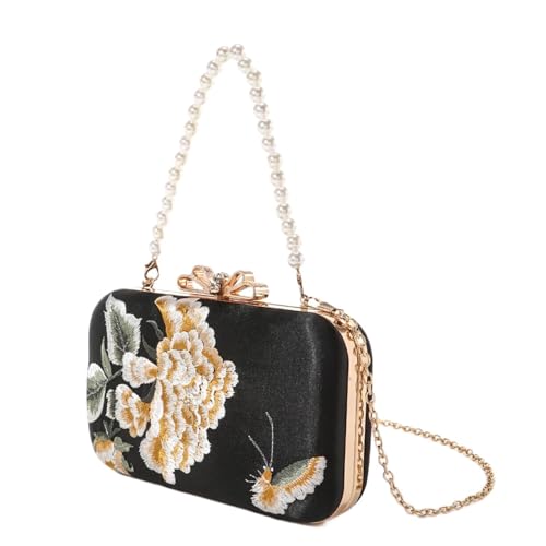 ERRORY Traditionelle Abendtasche mit Pfingstrosen und Schmetterling, Handtasche, Party-Umhängetasche, Schultertasche für Modebegeisterte, festliche Anlässe, Schwarz , One Size ERRORY Traditionelle Abendtasche mit Pfingstrosen und Schmetterling, Handtasche, Party-Umhängetasche, Schultertasche für Modebegeisterte, festliche Anlässe, Schwarz , One Size von ERRORY