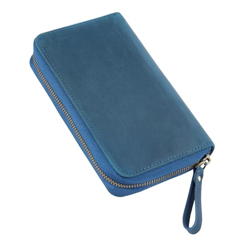 ERRORY Traditionelle Mode Echtes Leder Stiftbesitzer mit natürlicher Oxidations-Finish, flexibles Schreibmaterial, Planer, Furious Horse Leder-Federmäppchen, Pfanne, blau von ERRORY