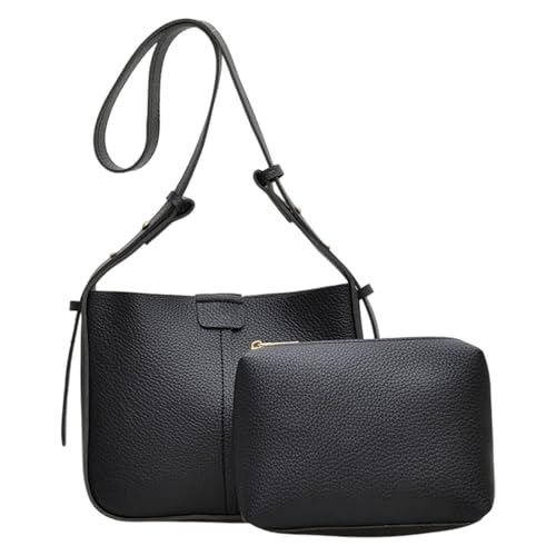 ERRORY Umhängetasche aus PU-Leder für Damen, trendige Eimertasche, Crossbody, einfaches Pendeln, große Kapazität, Schultertasche, schlichter Eimer, PU-Leder, Umhängetasche, Schwarz , One Size von ERRORY
