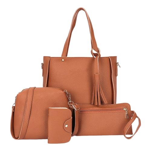 ERRORY Zartes 4-teiliges PU-Ledergeldbeutel-Set für Damen, große Kapazität, Schultertasche, lässige Handtasche, Umhängetasche, verstellbarer Riemen, Schultertaschen, Luxuriöses Braun, One Size von ERRORY