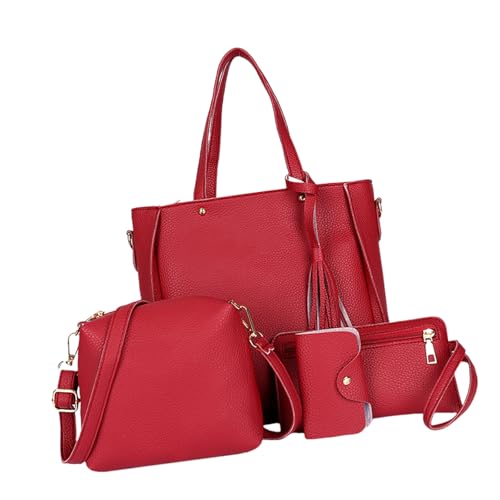 ERRORY Zartes 4-teiliges PU-Ledergeldbeutel-Set für Damen, große Kapazität, Schultertasche, lässige Handtasche, Umhängetasche, verstellbarer Riemen, Schultertaschen, rot, One Size ERRORY Zartes 4-teiliges PU-Ledergeldbeutel-Set für Damen, große Kapazität, Schultertasche, lässige Handtasche, Umhängetasche, verstellbarer Riemen, Schultertaschen, rot, One Size von ERRORY