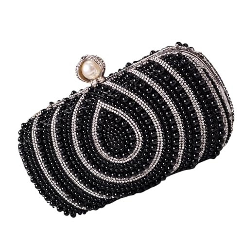 Einzigartige Handtasche mit Perlen verziert, modische Abendtasche, Schultertasche, Crossbody-Tasche für Hochzeiten und Partys, modisches Accessoire für Damen, Schwarz , One Size von ERRORY