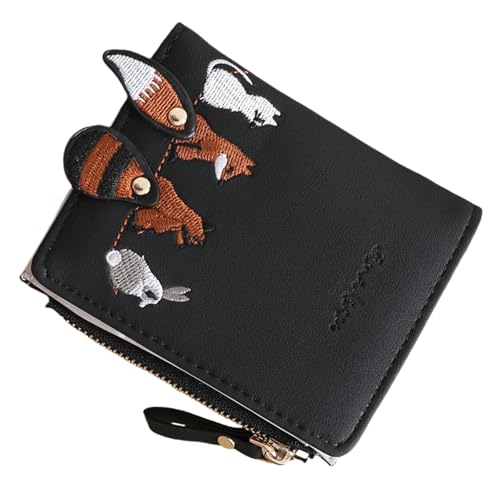 Elegante Damen-Geldbörse, kurze Geldbörse, Kreditkartenhalter, Stickerei, Münzfach und einfacher Zugriff für verschiedene Anlässe, mit Reißverschluss, Schwarz , One Size Elegante Damen-Geldbörse, kurze Geldbörse, Kreditkartenhalter, Stickerei, Münzfach und einfacher Zugriff für verschiedene Anlässe, mit Reißverschluss, Schwarz , One Size von ERRORY