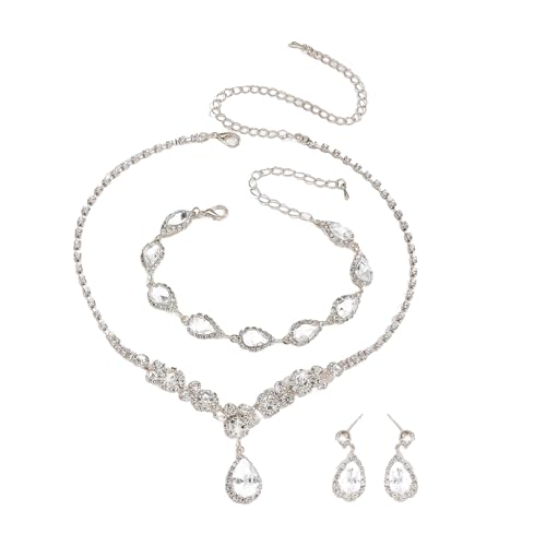 Funkelnde Kristall-Strasssteine, Braut-Accessoire-Set, stilvolle Halskette, Ohrringe, Ornament, handgefertigtes Zubehör, Brautzubehör von ERRORY
