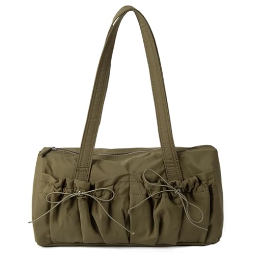 Geräumige Nylon-Handtasche mit Plissee-Schleifen, lässige Umhängetasche, großer Tragegriff oben für Arbeit, Reisen und Schule, Outdoor-Aktivität, armee-grün, One Size von ERRORY
