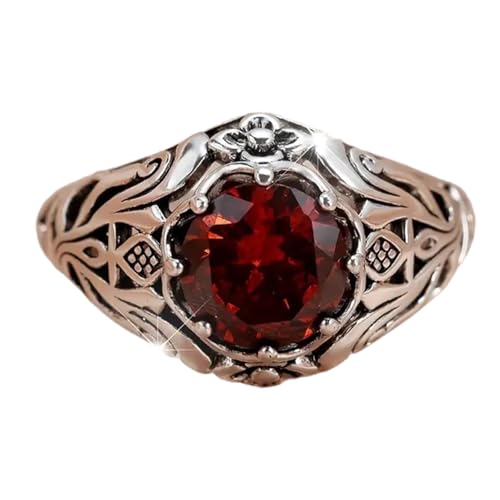 Gothic Punk Vintage Roter Zirkon Ringe für Damen und Herren Leichte Legierung Schmuck für besondere Anlässe Größe 7 Unisex Vintage mit Pflanze von ERRORY
