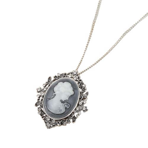 Halskette mit ovalem Kamee-Anhänger mit Kristall-Strasssteinen, handgefertigt, Vintage-Schmuck-Accessoire, stilvolles Outfit, hohlgeschnitzte Statement-Halskette, Einheitsgröße, Wie beschrieben Halskette mit ovalem Kamee-Anhänger mit Kristall-Strasssteinen, handgefertigt, Vintage-Schmuck-Accessoire, stilvolles Outfit, hohlgeschnitzte Statement-Halskette, Einheitsgröße, Wie beschrieben von ERRORY