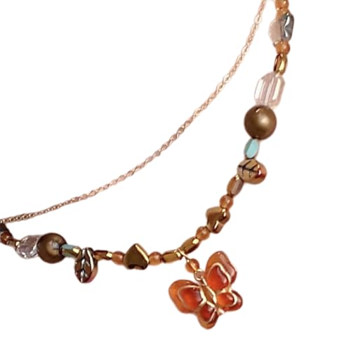 Handgefertigte bunte Perlen-Halskette, Hochzeit, Brautschmuck, lange Halskette, stilvolle Perlen, Party-Halskette für Damen, Schmetterlings-Anhänger, Einheitsgröße, Wie beschrieben, Wie beschrieben von ERRORY