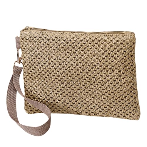 Handtasche aus gewebtem Stroh, für Damen, lässig, Strand, Urlaub, kleine Umschlagtasche mit Handgelenk, Reißverschluss, Geldbörse, lässige Strohtasche, coffee, One Size Handtasche aus gewebtem Stroh, für Damen, lässig, Strand, Urlaub, kleine Umschlagtasche mit Handgelenk, Reißverschluss, Geldbörse, lässige Strohtasche, coffee, One Size von ERRORY