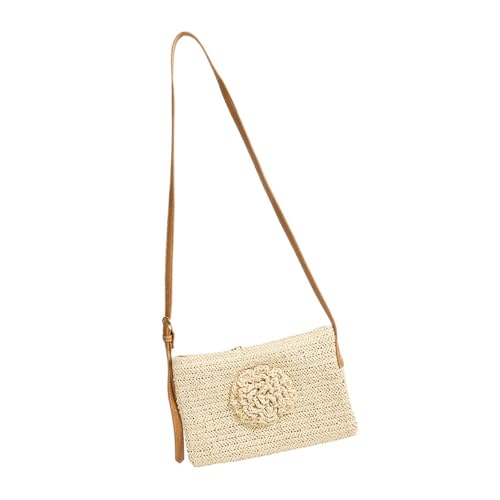 Lässige gewebte Strandtasche, Schultertasche mit verstellbarem Riemen, Blumendekor für Urlaub, Reisen, bietet Komfort und Stil, kleiner Strohhalm mit Reißverschluss, beige, One Size Lässige gewebte Strandtasche, Schultertasche mit verstellbarem Riemen, Blumendekor für Urlaub, Reisen, bietet Komfort und Stil, kleiner Strohhalm mit Reißverschluss, beige, One Size von ERRORY