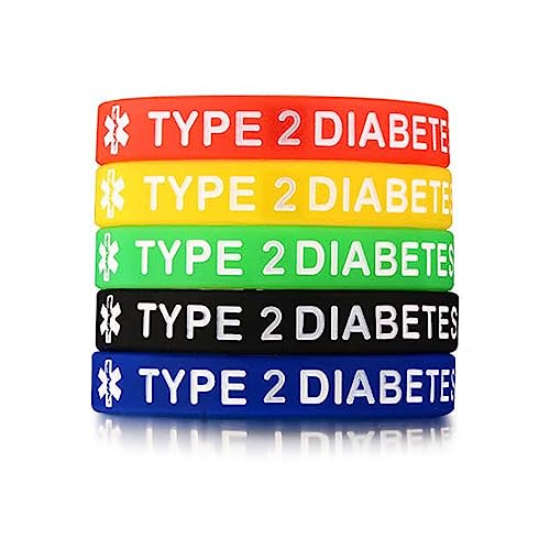 Medizinisches ID-Armband aus Silikon, Typ 1/2, für Diabetiker, Unisex, Herren, Damen, wasserdicht, 19,1 cm, personalisierbar, mit T-Armband, für Herren, Sport, Gummi, 5 Stück, Einheitsgröße, Wie von ERRORY