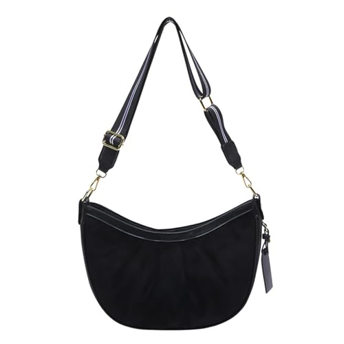 Moderne Umhängetasche für Damen, Retro-Stil, Halbmond-Geldbörse, plissiert, Crossbody-Tasche, Umhängetasche mit verstellbarem Riemen, lässige Outfit-Tasche, Schwarz , One Size von ERRORY