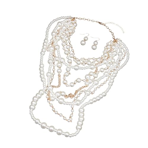 Moderne lange Perlenkette und Ohrringe Set mit aufwendigen Perlen-Designs für besondere Anlässe und tägliche Outfits, stilvolle Damen-Accessoires, Einheitsgröße, Wie beschrieben, Wie beschrieben von ERRORY