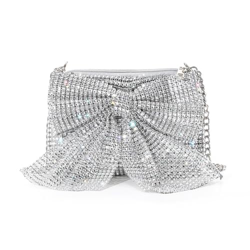 Modische Abendtasche, Unterarm-Geldbörse mit glitzernden Strasssteinen, Schmetterlingsknoten und Kette, Schultertasche für stilvolle Frauen, Hochzeitsaccessoire von ERRORY