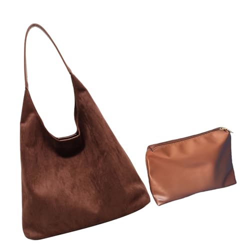 Modische Damen-Handtasche, große Kapazität, Schultertasche mit kleiner Make-up-Tasche, lässige Unterarmtaschen für den täglichen Gebrauch, 2 Stück, coffee, One Size von ERRORY
