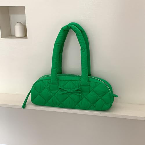 Modische Puffer-Handtasche für Damen für Arbeit und Freizeit, kariertes Muster, gesteppte Schultertasche mit Schleifendetail, Schleife, Quilten, Schultertasche, Schwarz , One Size von ERRORY