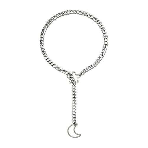 Modische Stern-Mond-Lariat-Halskette für Damen, Herz, Liebesringe, Punk-Rock-Schmuck, Accessoire, stilvolle Outfits, Partyschmuck, Einheitsgröße, Wie beschrieben, Wie beschrieben von ERRORY