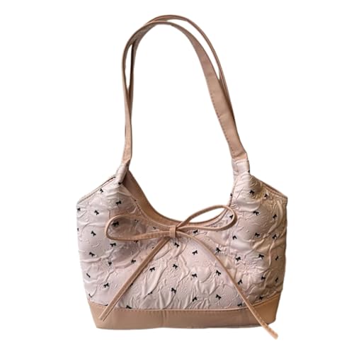 Modische gerüschte Unterarm-Geldbörse, geräumige Arbeitstasche, bequemer Riemen, Schleifen, Verzierung, Polyester, PU, strukturierte Plissee-Schultertasche, B, One Size von ERRORY