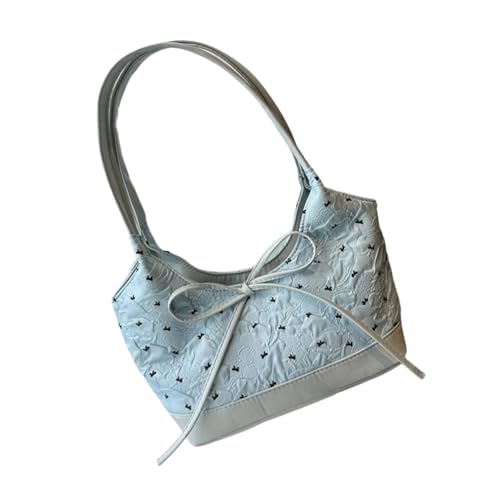 Modische gerüschte Unterarm-Geldbörse, geräumige Arbeitstasche, bequemer Riemen, Schleifen, Verzierung, Polyester, PU, strukturierte Plissee-Schultertasche, blau, One Size von ERRORY