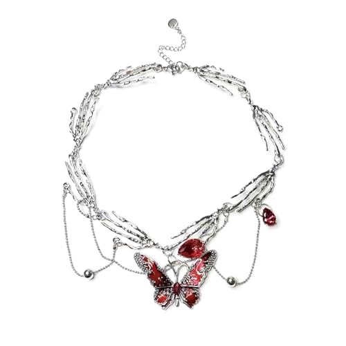 Modischer roter emaillierter Schmetterlings-Anhänger, mehrschichtige Halskette mit Quasten, verstellbare Länge, Halskette, Zubehör, mehrschichtiger Schmetterlings-Anhänger von ERRORY