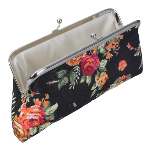Münzgeldbörse mit Blumenmuster, Segeltuch, Münzgeldbörse mit Verschluss, Kuss für Frauen und Mädchen, Handytaschen, Vintage-Schmuckbeutel, Schwarz , One Size Münzgeldbörse mit Blumenmuster, Segeltuch, Münzgeldbörse mit Verschluss, Kuss für Frauen und Mädchen, Handytaschen, Vintage-Schmuckbeutel, Schwarz , One Size von ERRORY