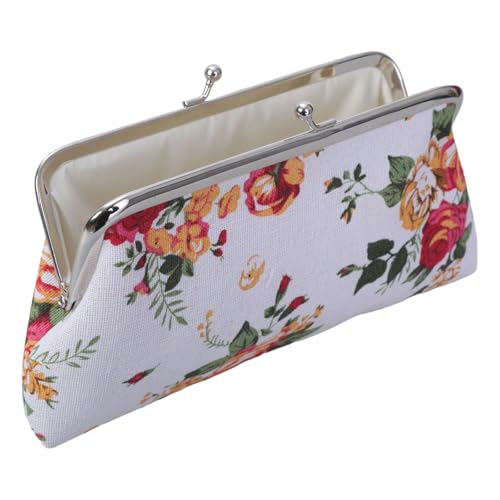 Münzgeldbörse mit Blumenmuster, Segeltuch, Münzgeldbörse mit Verschluss, Kuss für Frauen und Mädchen, Handytaschen, Vintage-Schmuckbeutel, weiß, One Size von ERRORY