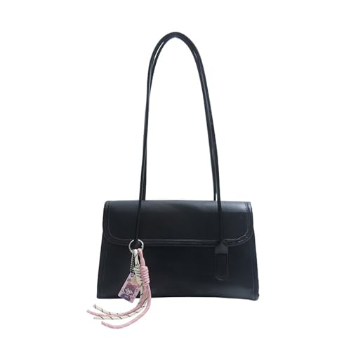 Retro-Unterarmtasche für Damen, Alltagstasche, stilvolle Schultertasche, trendiges Pendeln, schlichtes Achseln, PU-Leder, Alltag für Damen, Schultern, Retro-Achselhöhle, Pendeln, Schwarz , One Size von ERRORY