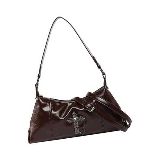 Retro-inspirierte Handtasche mit PU-Leder und Nietendetails, Schultertasche, verstellbarer Riemen, Unterarm-Geldbörse für Mode-Liebhaber, Crossbody-Tasche für Damen, braun, One Size von ERRORY