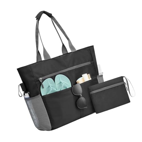 Schnell zusammenklappbare, sandabweisende Strandtasche mit großzügigem ergonomischem Innengriff, ideal für Entdecker und tägliches Pendeln, Strandtasche mit sandabweisender Tasche, Schwarz , One Size von ERRORY
