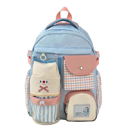 Schulrucksack für Schüler, kontrastfarben, Reiserucksack, japanischer Stil, Tagesrucksack, Mädchen, Reisen, Kontrastfarbe, Teenager, Schultasche, schöne lässige Tagesrucksäcke, blau, One Size Schulrucksack für Schüler, kontrastfarben, Reiserucksack, japanischer Stil, Tagesrucksack, Mädchen, Reisen, Kontrastfarbe, Teenager, Schultasche, schöne lässige Tagesrucksäcke, blau, One Size von ERRORY