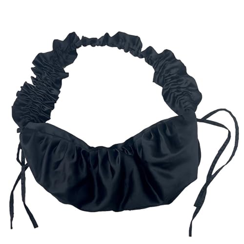 Schultertasche aus Leinen, einfarbig, für Büroangestellte, Umhängetasche mit Rüschen, Kordelzug, für den täglichen Gebrauch, großes Fassungsvermögen, Schwarz , One Size von ERRORY
