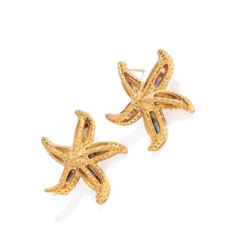 Sea Inspired Stainless Steel Earrings Necklace Abalone Sea Star Shell Design Neckwear Lightweight Everyday Jewelry Marine Inspired Shell Accessories, Einheitsgröße, Wie beschrieben, Wie beschrieben von ERRORY