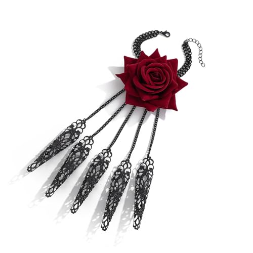 Statement-Quasten-Halskette, Rosen-Anhänger, Halskette, Schmuckzubehör, Modeschmuck, geeignet für Abendgarderobe, rot, Wie beschrieben, Wie beschrieben von ERRORY