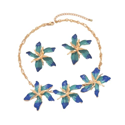 Stilvolle Blumenmotive Halskette Ohrringe Set Einstellbare Kettenlänge Alltag Eleganz Geburtstag Trendy Legierung Halskette Ohrringe für den täglichen Gebrauch von ERRORY
