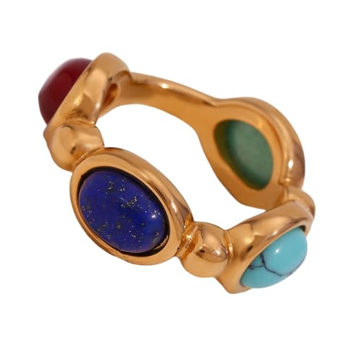 Stilvolle Damenringe aus Edelstahl, verziert mit bunten natürlichen Achatsteinen, eleganter Schmuck, Statement-Stücke, modische Damenringe, Einheitsgröße, Wie beschrieben, Wie beschrieben von ERRORY
