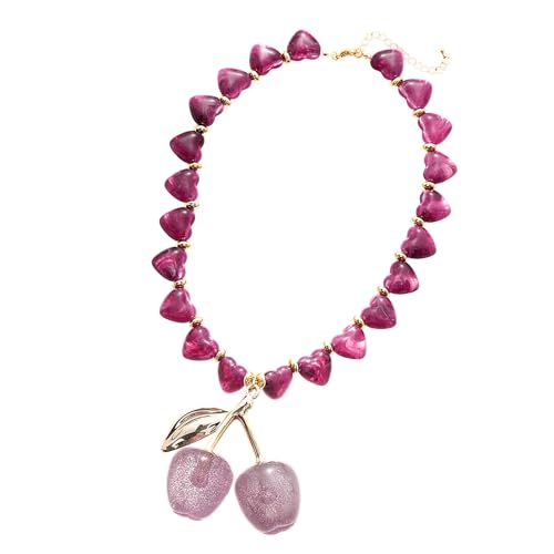 Stilvolle Halskette mit Kirschenanhänger, multifunktionaler Halsschmuck, Acryl-Textur, geeignet für den Alltag und Partys, einzigartiger Herzschmuck für Damen von ERRORY
