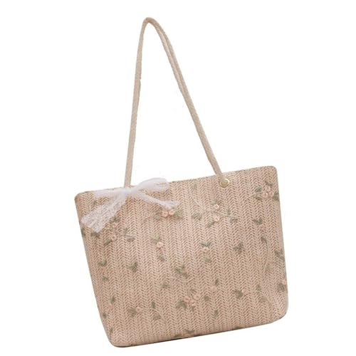 Stilvolle Stroh-Handtasche mit Spitzenüberzug, geräumige Tragetasche mit Blumenstickerei, Schultertasche für Urlaub, unverzichtbare Strohhandtasche, weiß, One Size Stilvolle Stroh-Handtasche mit Spitzenüberzug, geräumige Tragetasche mit Blumenstickerei, Schultertasche für Urlaub, unverzichtbare Strohhandtasche, weiß, One Size von ERRORY
