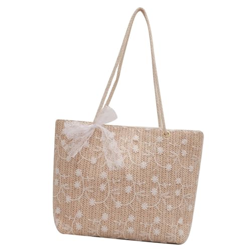 Stilvolle Stroh-Handtasche mit Spitzenüberzug, geräumige Tragetasche mit Blumenstickerei, Schultertasche für Urlaub, unverzichtbare Strohhandtasche, weiß, One Size Stilvolle Stroh-Handtasche mit Spitzenüberzug, geräumige Tragetasche mit Blumenstickerei, Schultertasche für Urlaub, unverzichtbare Strohhandtasche, weiß, One Size von ERRORY