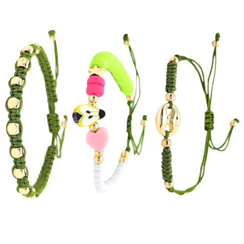 Stilvolle ethnische Perlenarmbänder 3 Stück mit Schweinennase und Fruchtton Charm-Designs für modische Frauen Freizeitkleidung Charme, Einheitsgröße, Wie beschrieben von ERRORY