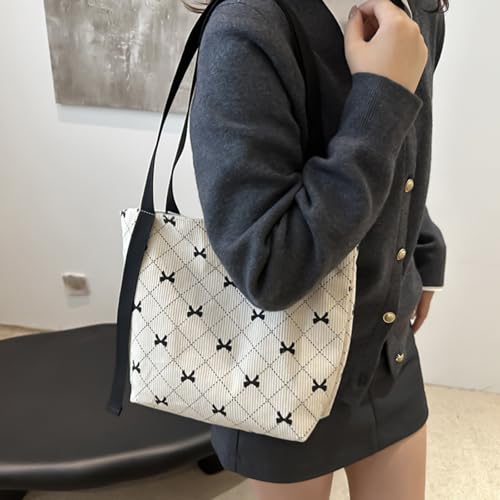 Stilvolle geräumige Cord-Handtasche mit Schleifen, lässige Umhängetasche, großer Tragegriff oben, für Arbeit, Reisen und Schule, Damen-Schultertasche, beige, One Size Stilvolle geräumige Cord-Handtasche mit Schleifen, lässige Umhängetasche, großer Tragegriff oben, für Arbeit, Reisen und Schule, Damen-Schultertasche, beige, One Size von ERRORY