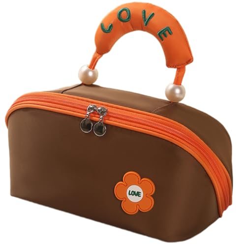 Stilvoller, wasserabweisender Make-up-Organizer, praktische Tragetasche für Kosmetik, Hautpflege, Fitnessstudio, Reisezubehör, leichte Kosmetik-Aufbewahrungslösung, Kaffeebraun, Mass Beauty von ERRORY