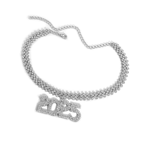 Trendige kubanische Halskette für Damen, mit einzigartigem 2025er-Anhänger für Straßenaufführungen, Freizeitkleidung, stilvolle Outfits, Strass-Halskette, Einheitsgröße, Wie beschrieben, Wie von ERRORY