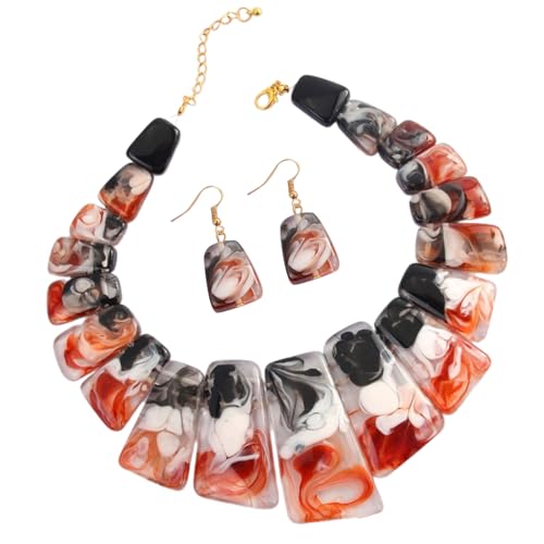 Übertriebenes Schmuck-Set mit Harz-Schlüsselbein-Halskette und Tropfenohrringen, stilvolle Halskette und Ohrringe für Damen, Tropfenohrringe für Frauen von ERRORY