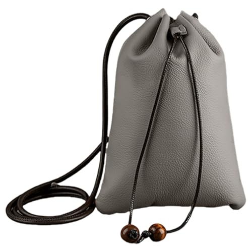 Zarte PU-Leder-Kordelzugtasche, Unisex, Umhängetasche, funktionale Crossbody-Tasche für Münztelefone und Zubehör, lässiges Accessoire, grau, One Size Zarte PU-Leder-Kordelzugtasche, Unisex, Umhängetasche, funktionale Crossbody-Tasche für Münztelefone und Zubehör, lässiges Accessoire, grau, One Size von ERRORY