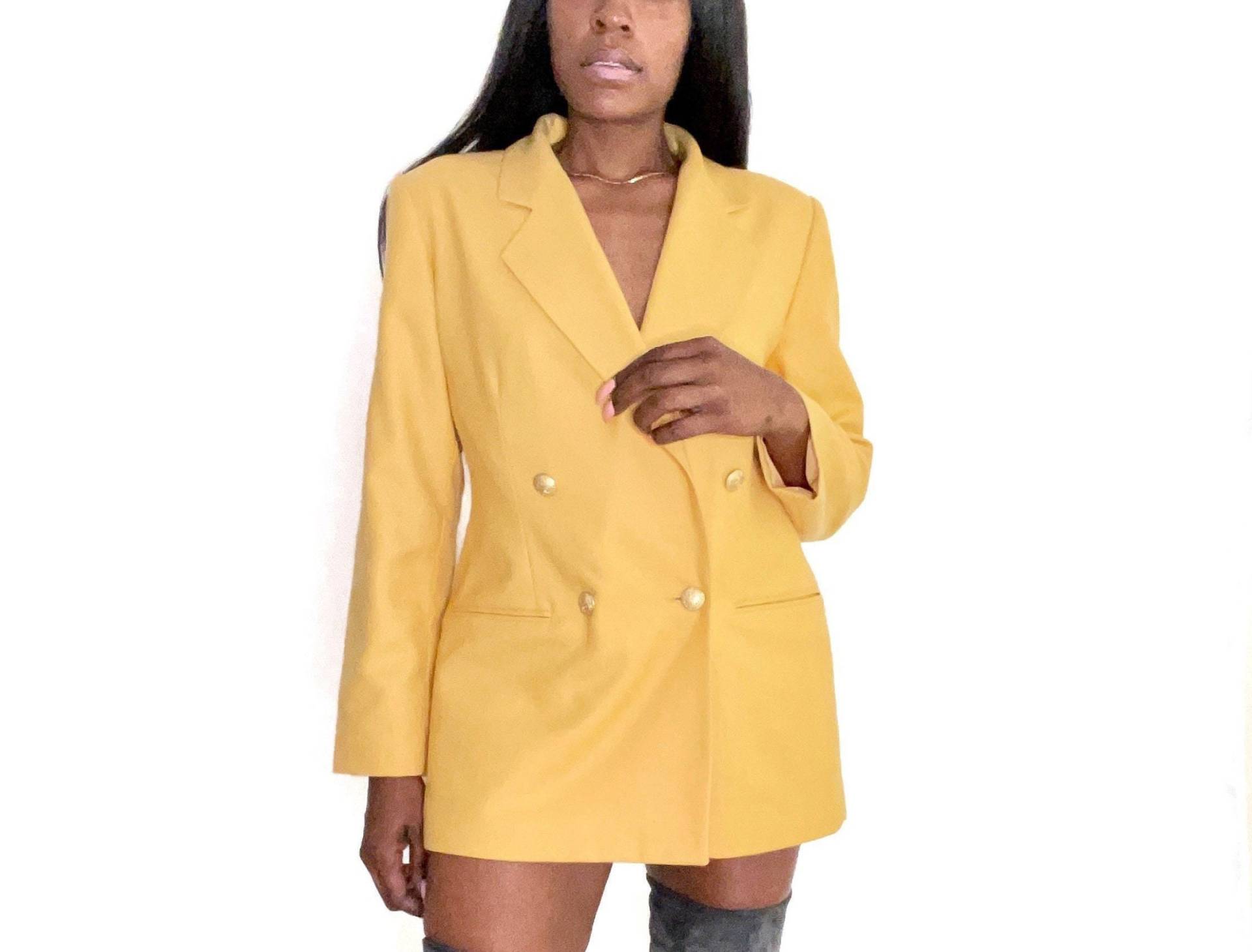 Harve Bernard 1990S Übergröße Blazer Oversized Boxy Jacke Balmsin Style Goldknöpfe Größe 16 von ERSALINEandMAE