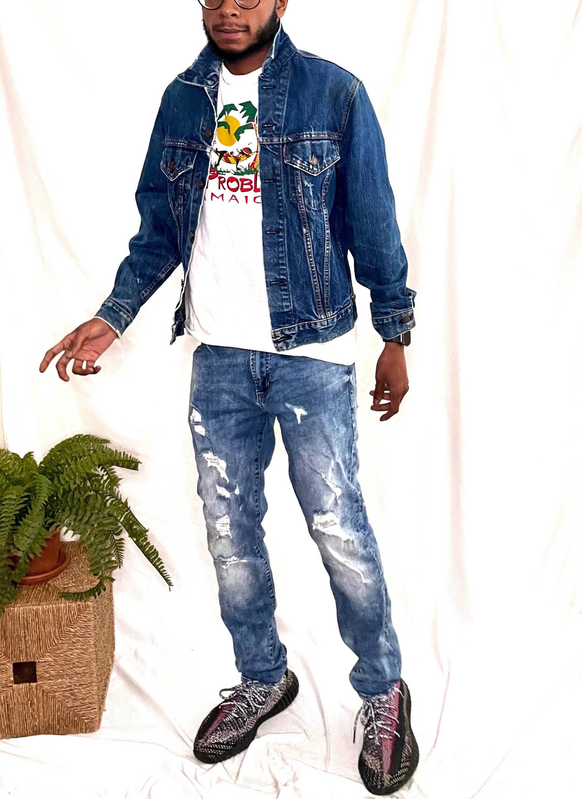 Levi's 1970Er Jahre Big E Stressed Out Distressed Punk Rock Denim Jeansjacke Größe Medium von ERSALINEandMAE