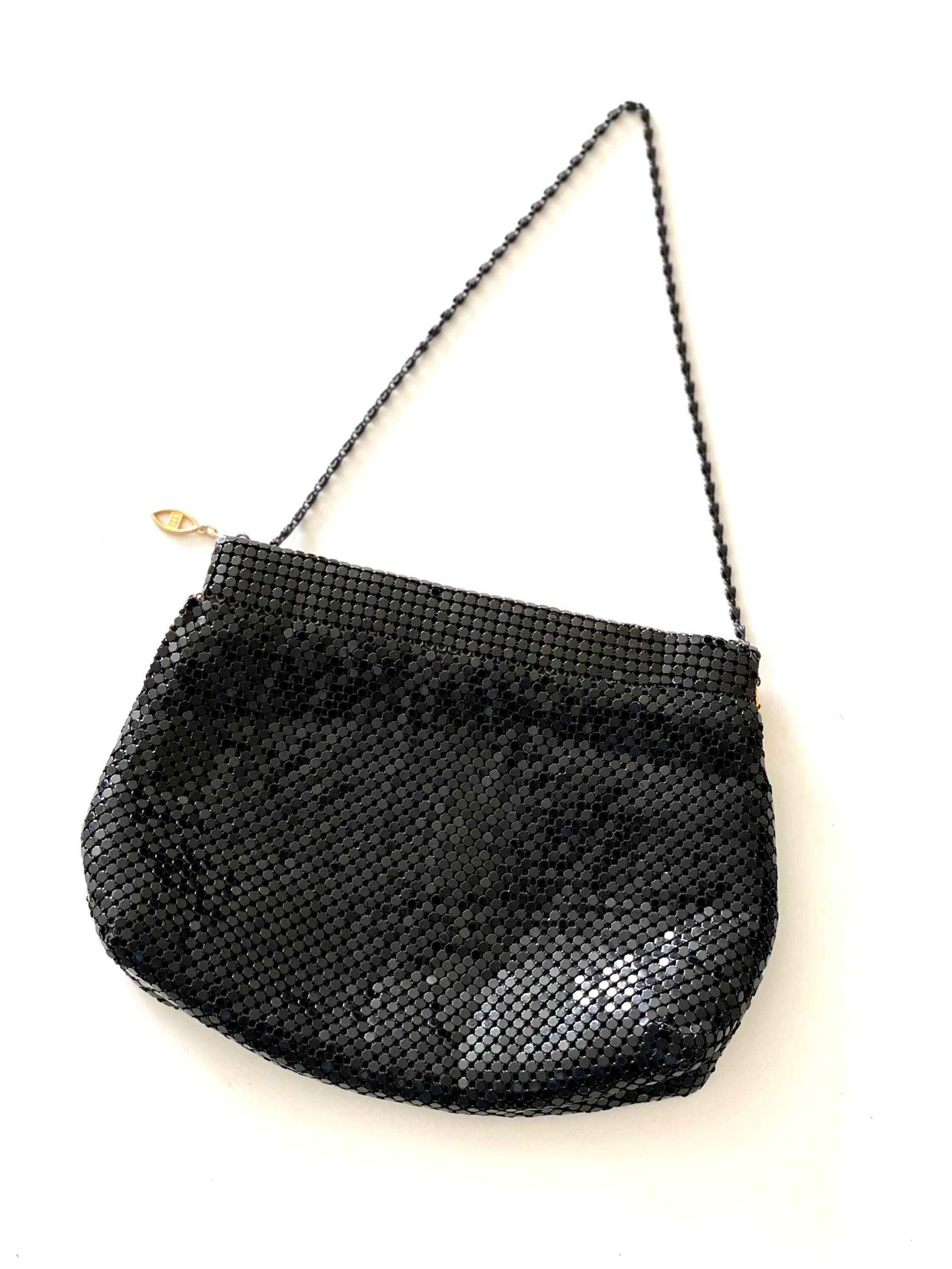 Marlo 1980Er Glitzy Glam Black Shiny Disco Glomesh Metal Mesh Schultertasche Cabrio von ERSALINEandMAE